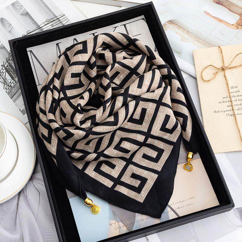 磁扣棉麻小方巾丝巾女士多功能春秋百搭高级感护颈小领巾懒人围巾