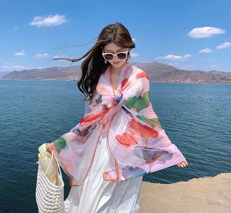 春秋围巾夏季长款百变印花丝巾女