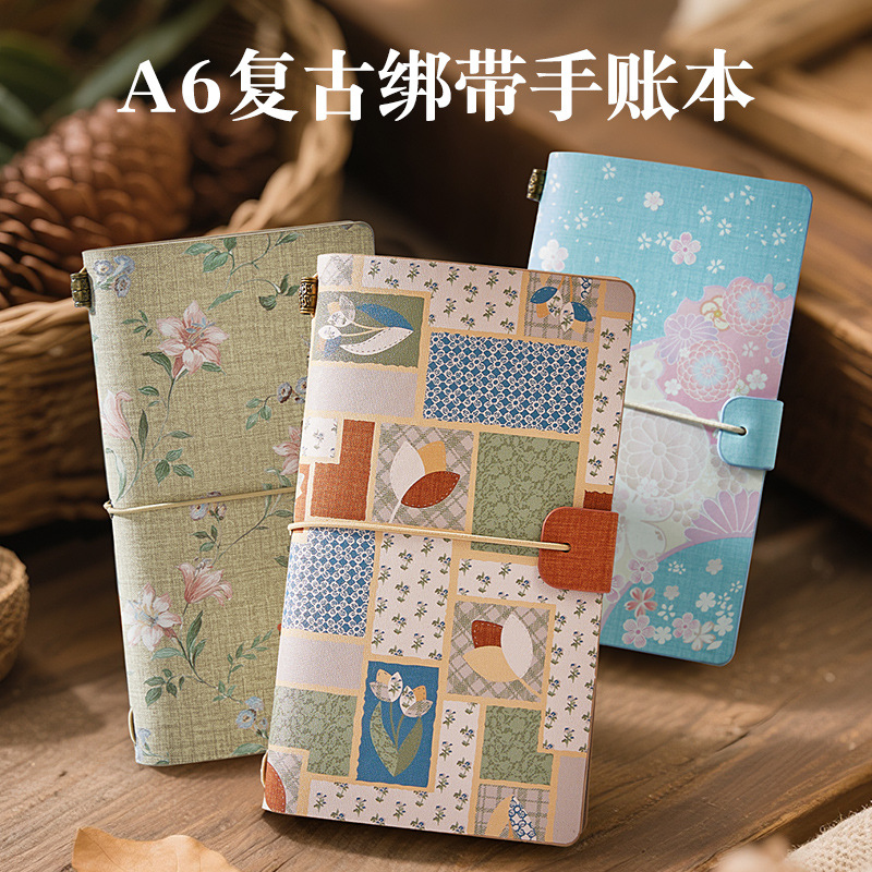 A6便携式绑带笔记本子简约工作会议记录本皮面随身携带口袋本复古