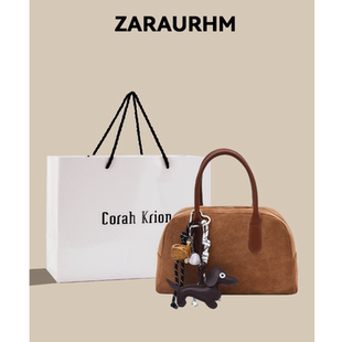CorahKrion复古麂皮绒保龄球包包秋冬女2024新款小众枕头包通勤包