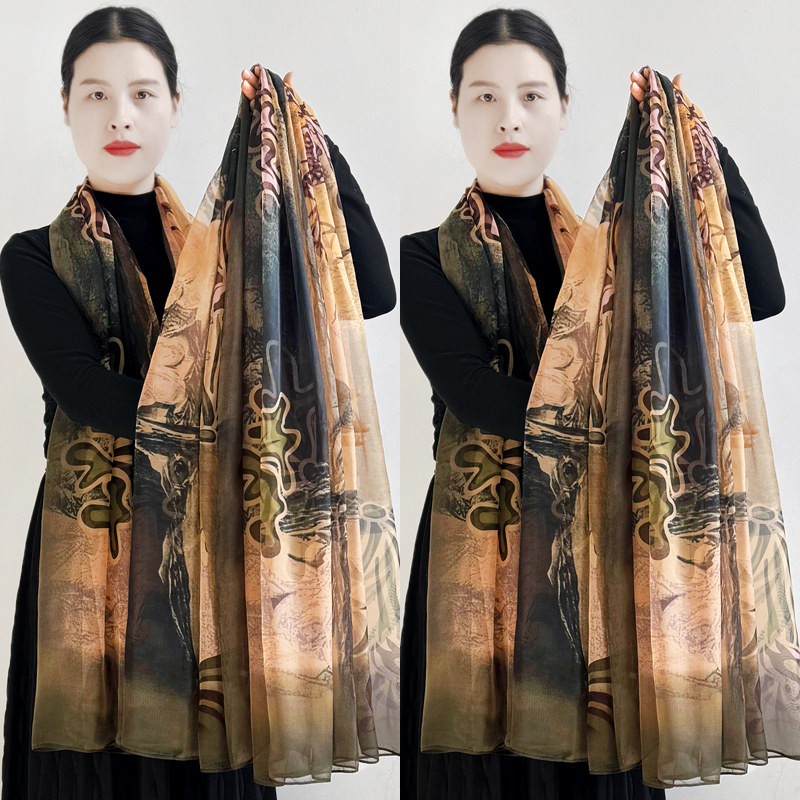 新款高档百搭优柔纱巾网红防晒围巾时尚洋气丝巾旅游沙滩气质披肩