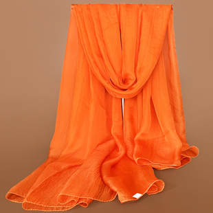 3米橙色丝巾女春夏纱巾橘红色沙滩巾薄超大百搭防晒披肩长款围巾