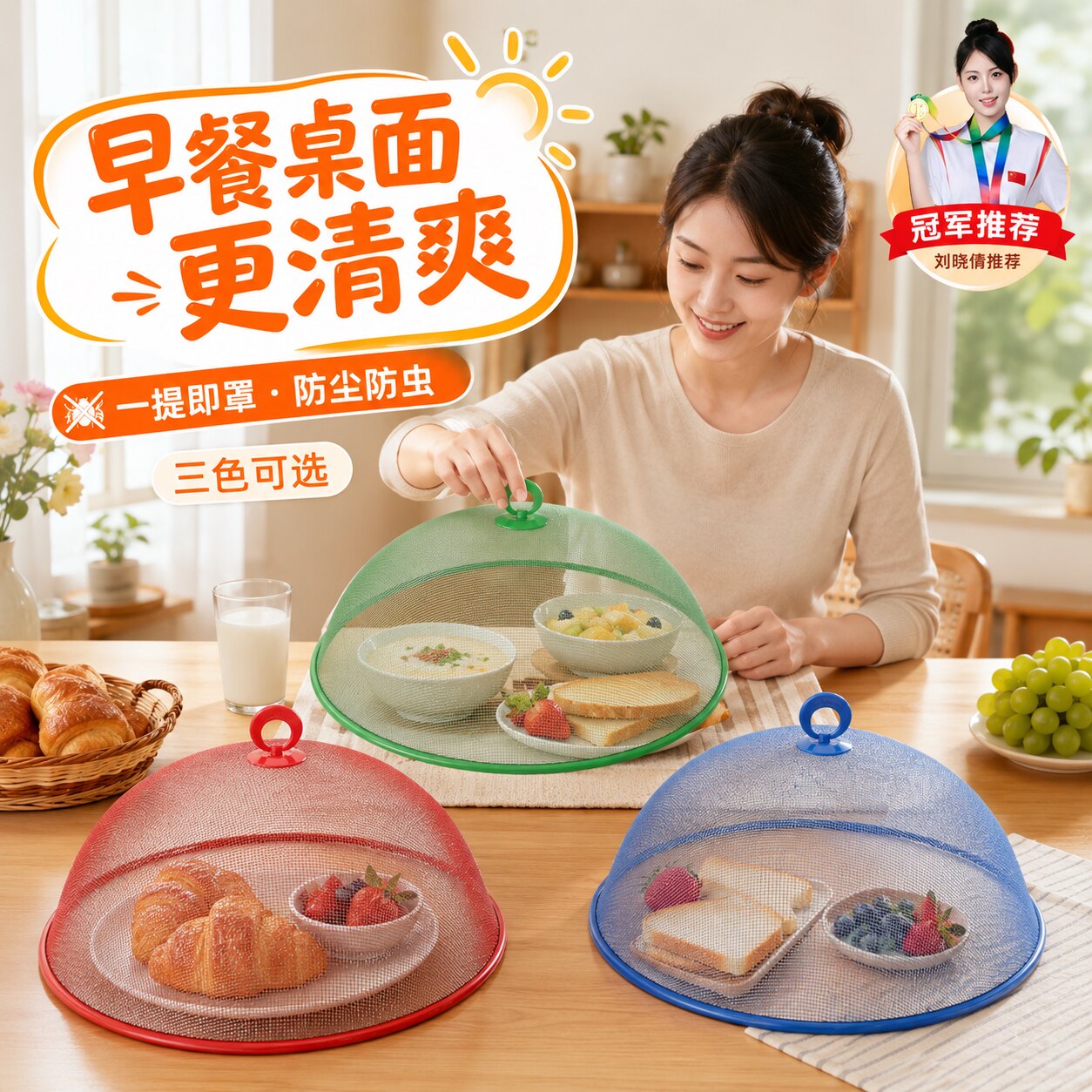 不锈钢圆形大号餐桌盖罩防蝇防蚊