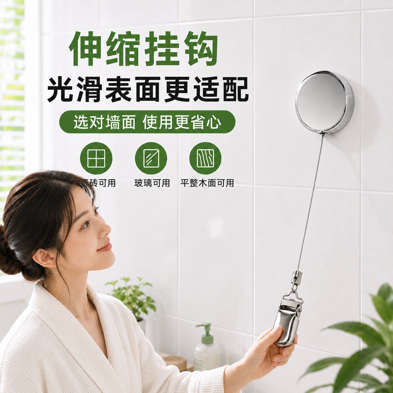 免打孔自动回弹伸缩毛巾夹套装