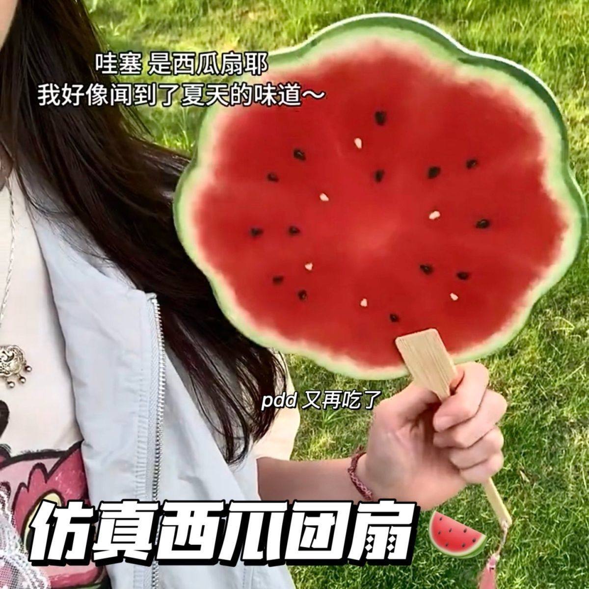 小扇子西瓜扇子手绘风西瓜团扇夏日清凉甜甜扇子送闺蜜礼物道具扇