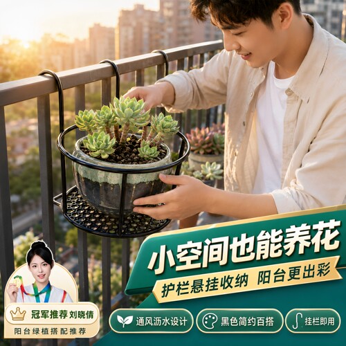 阳台栏杆铁艺悬挂花盆架加粗带网