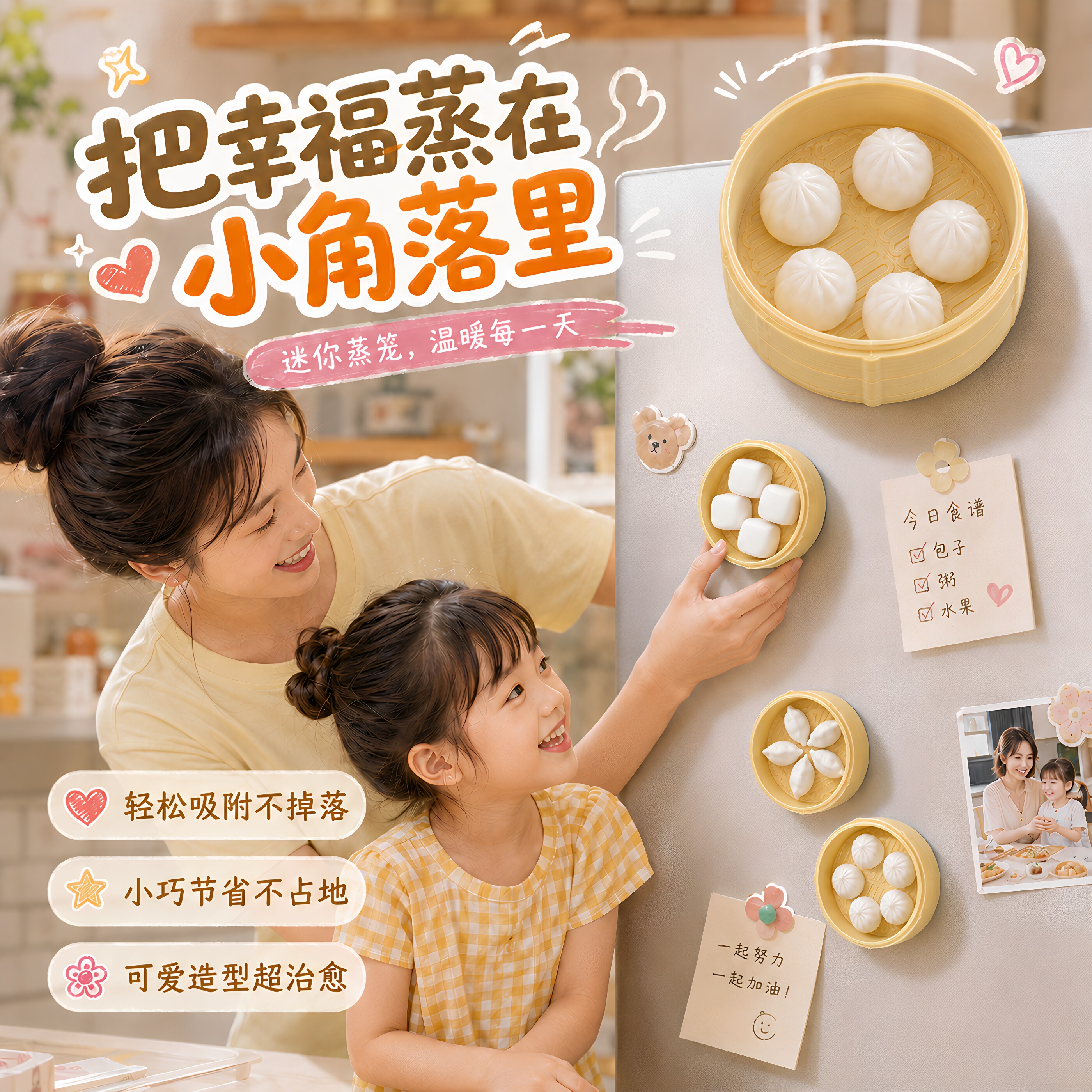 磁吸迷你小笼冰箱贴饺子包子馒头