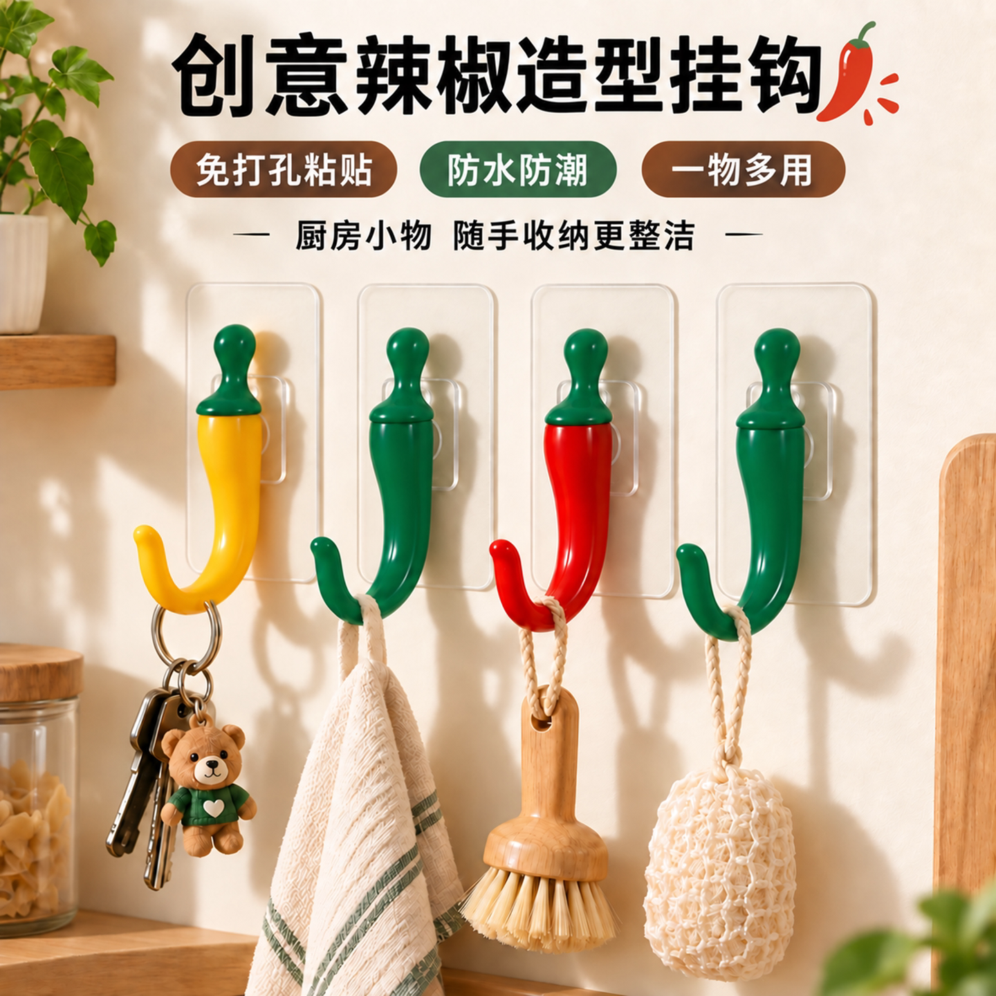 门后免打孔辣椒粘胶挂钩