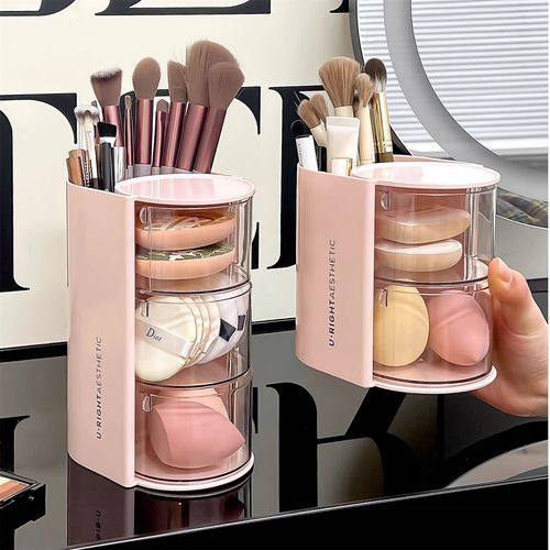 粉扑收纳盒旋转防尘梳妆台