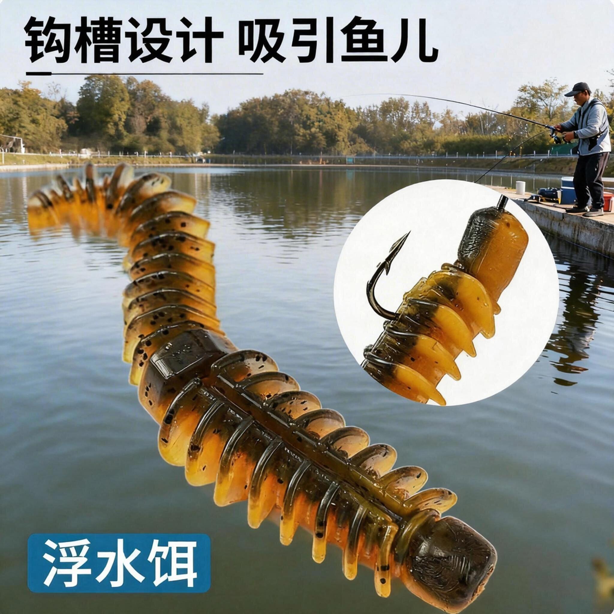 钓鱼路亚饵千触面条虫软饵浮水倒钓接近真虫黑坑沉水插铅鲈鱼