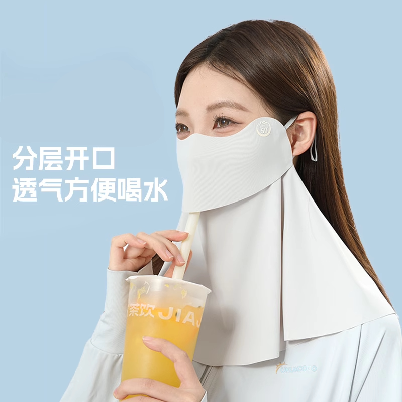 遮阳面罩可喝水口罩2026新款全脸遮阳护颈开口透气遮阳骑行纱