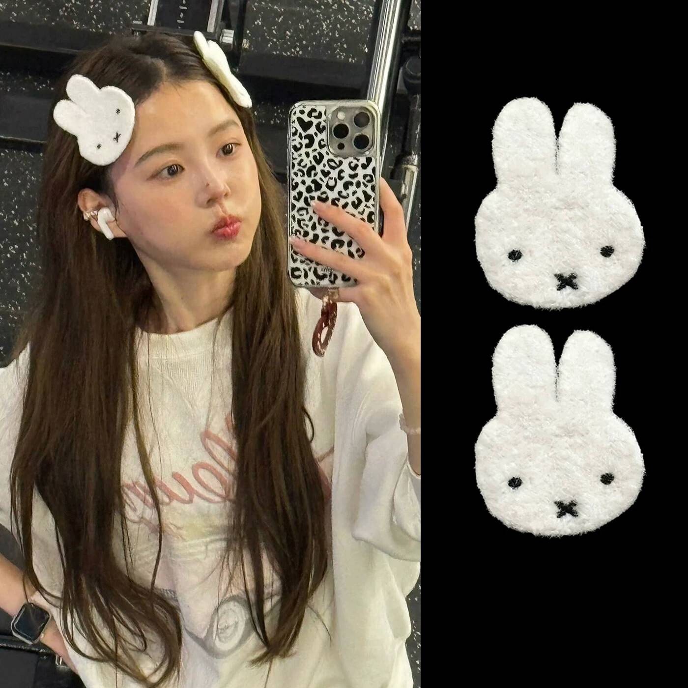 甜美自制米菲兔毛绒卡通发帖刘海贴甜美少女无痕魔术贴发饰
