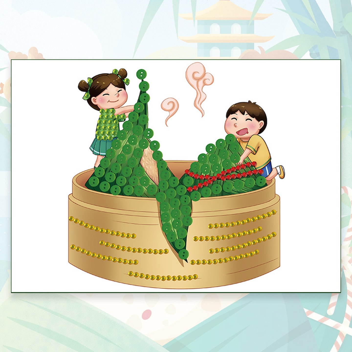 端午节赛龙舟粽子幼儿园纽扣画diy手工粘贴扣子装饰画材料包活动
