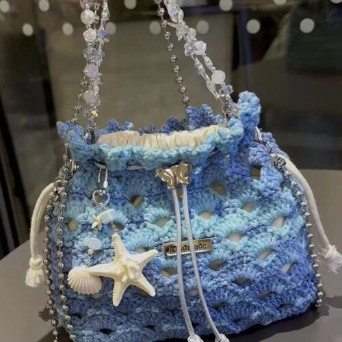 夏日海浪蝴蝶束口包手工编织diy材料包闺蜜生日礼物