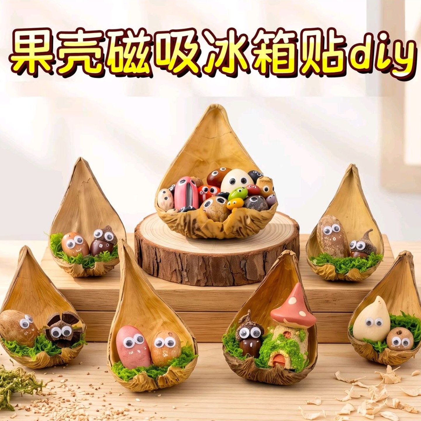 果壳磁吸冰箱贴diy材料创意ins风装饰贴自然风萌系可爱冰箱贴手工