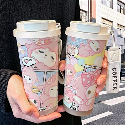 piano小羊周边保温杯水杯学生大容量可爱卡通不锈钢颜值吸管双饮