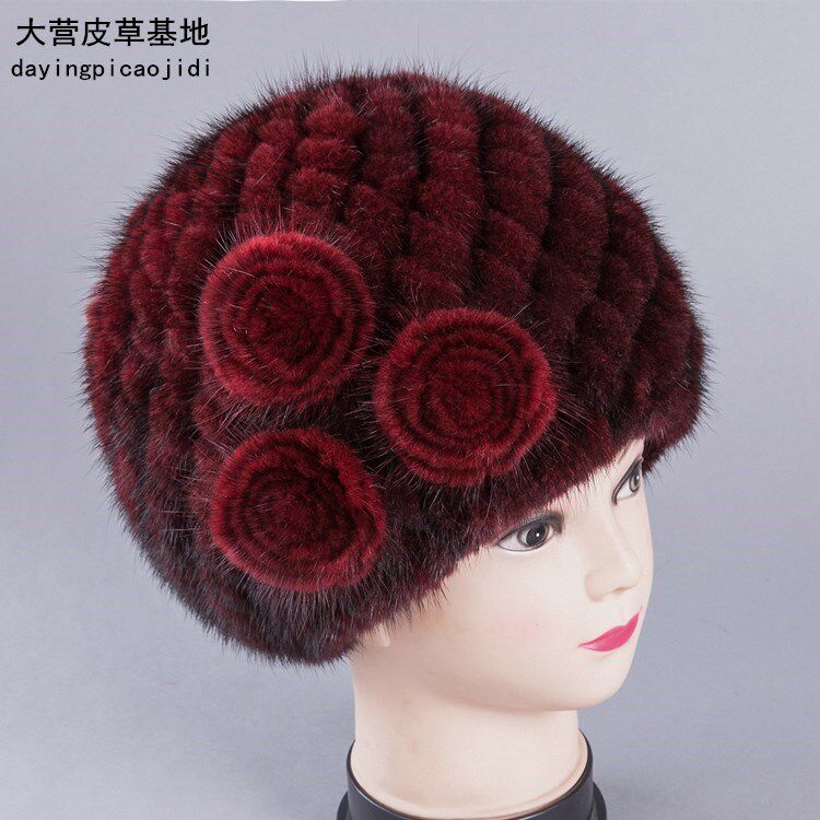 水貂毛皮草帽子女貂皮帽子冬季保暖加厚护耳编织中老年奶奶妈妈帽