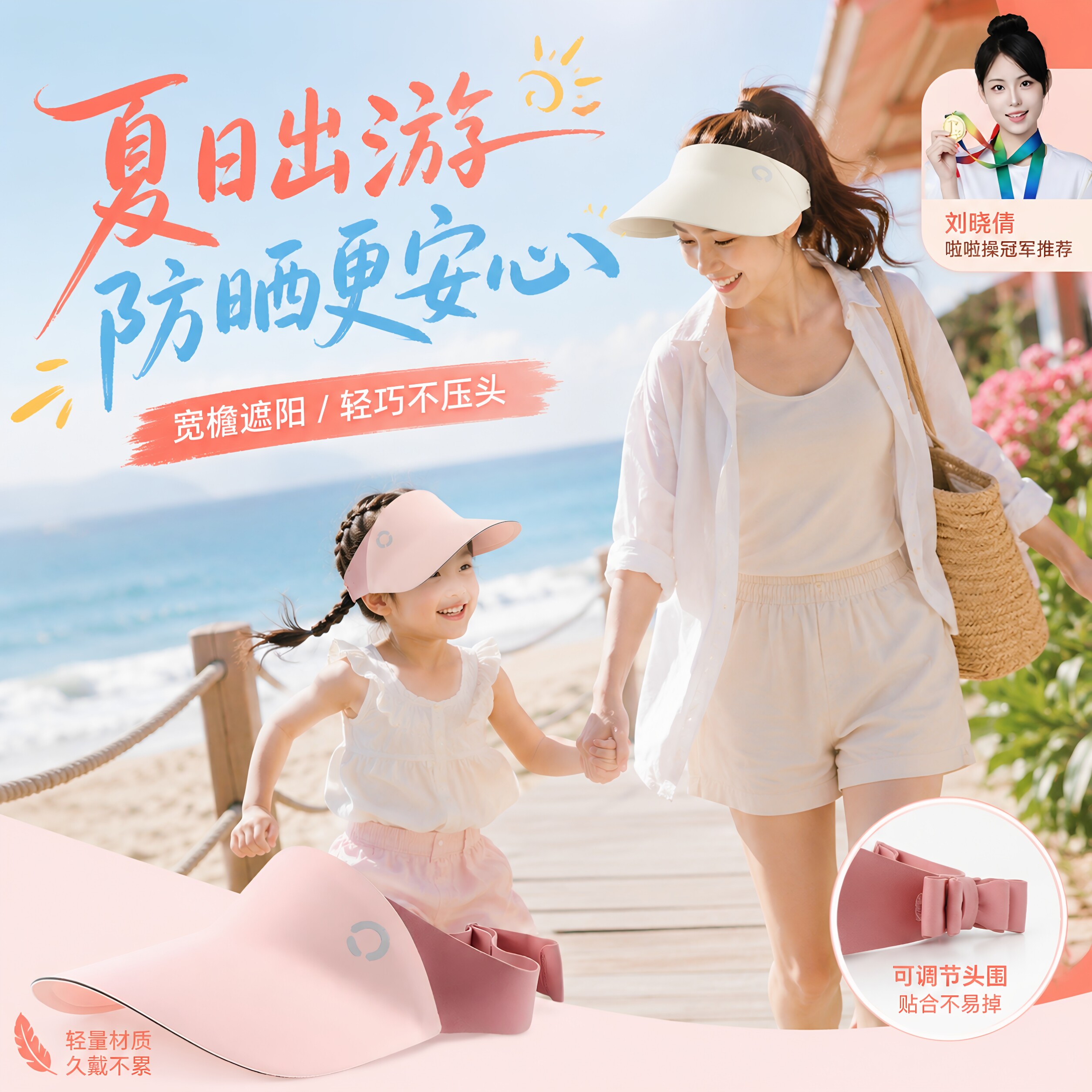 无痕防晒帽儿童运动空顶帽女童夏季太阳光户外遮阳帽轻盈太阳帽男图片