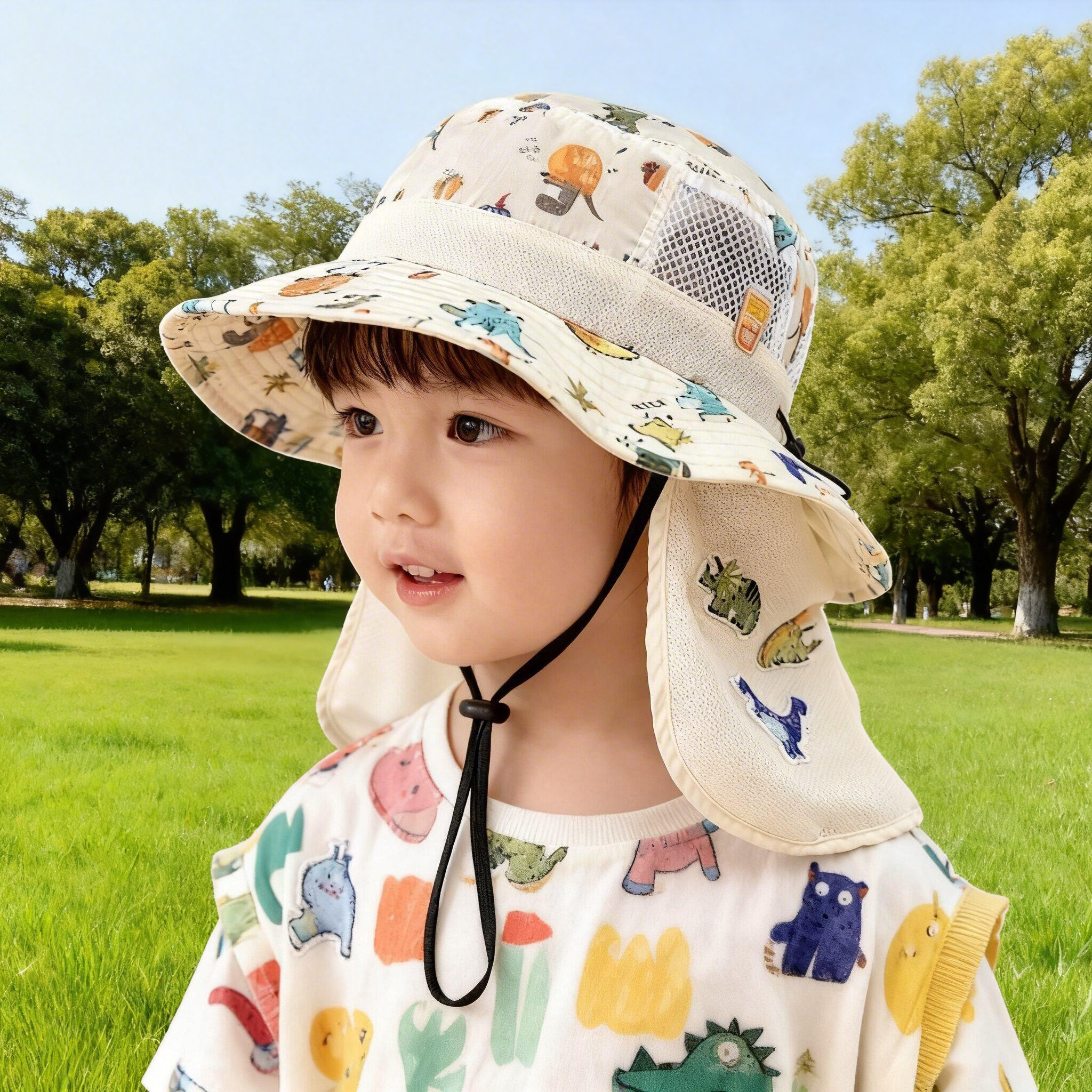 宝宝防晒帽子夏季大檐婴儿渔夫太阳帽男孩女童春夏护脖披肩遮阳帽