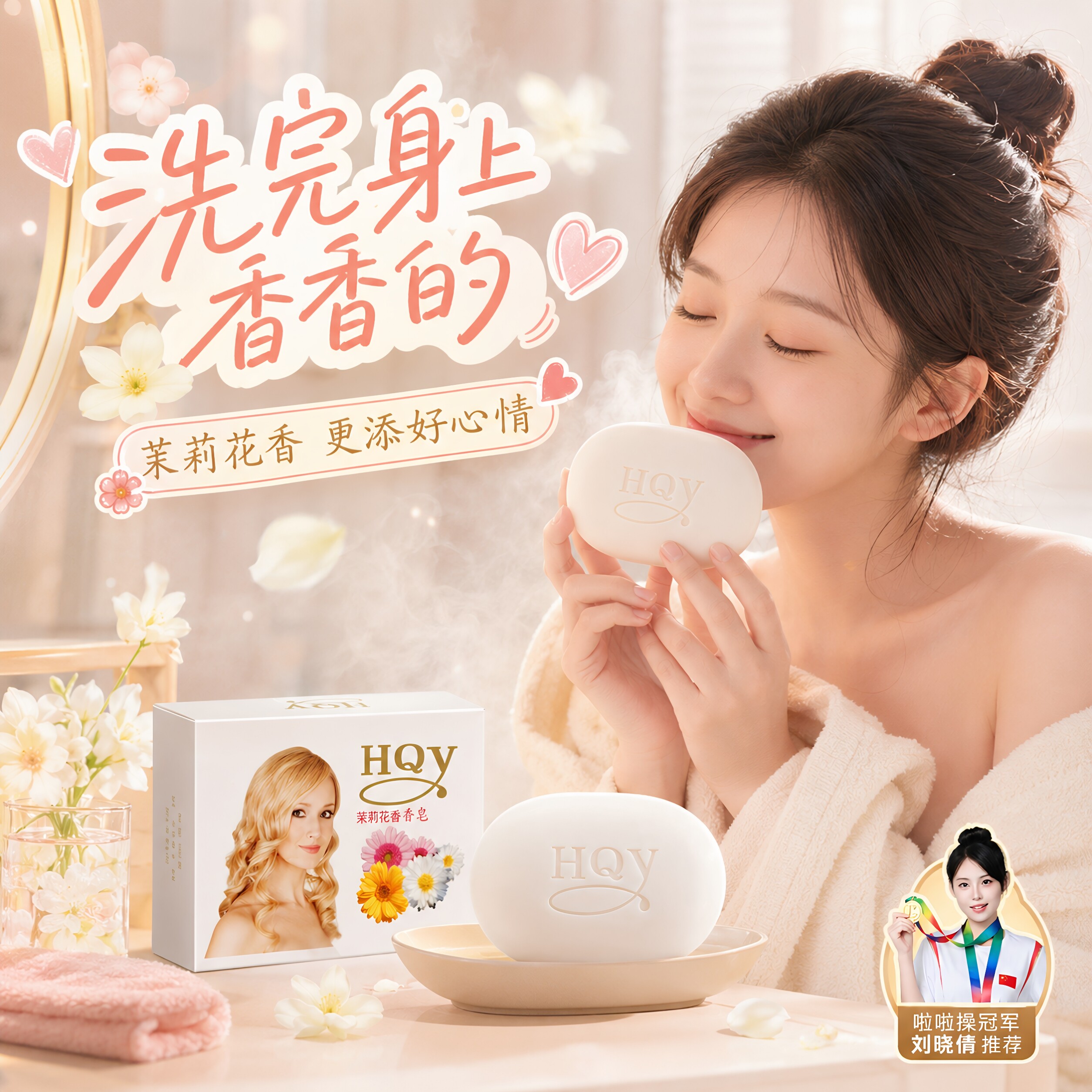 精选茉莉花香皂沐浴洁面去污渍洗脸洗澡润肤保湿清洁皂精油手工皂