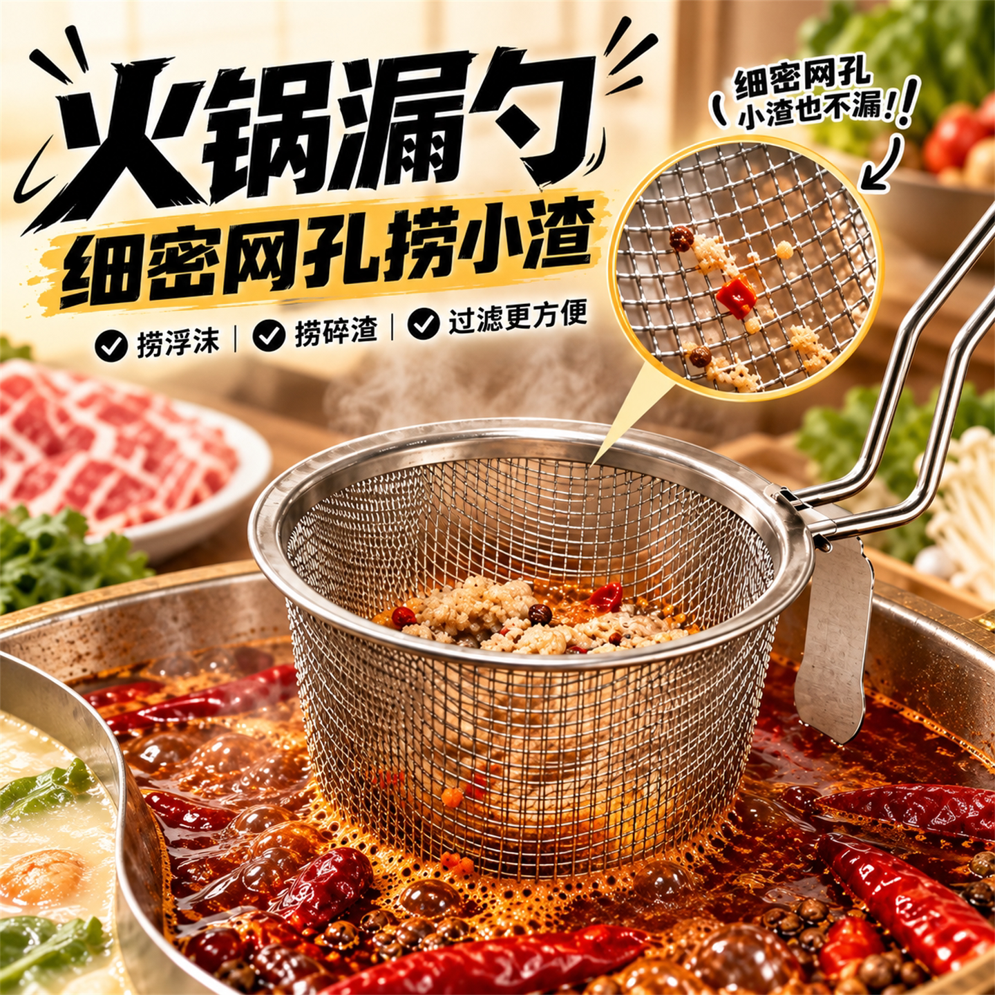 火锅适用优质不锈钢漏勺滤网