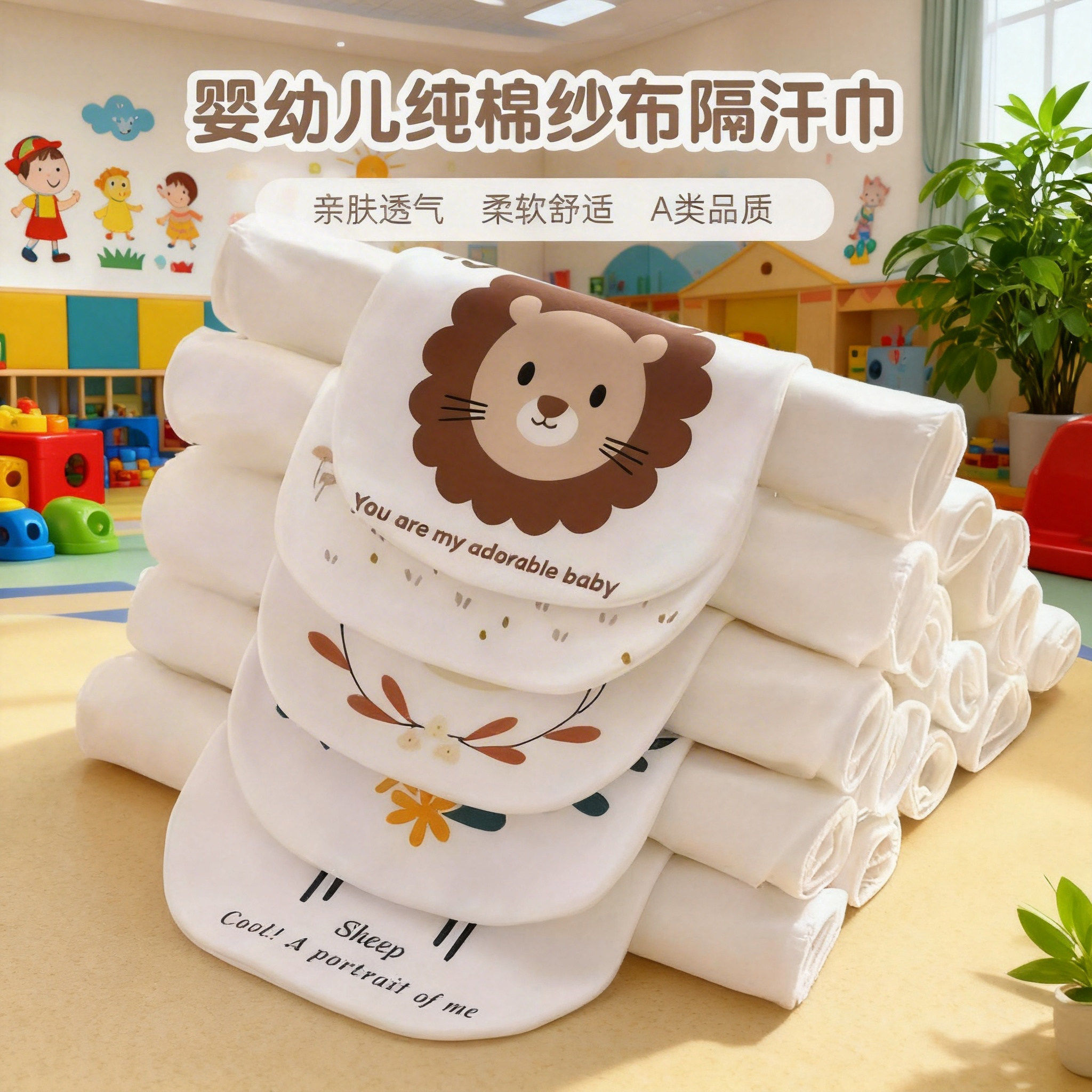儿童纯棉吸汗巾幼儿园男童女童垫背巾止汗全棉纱布婴儿宝宝隔汗巾