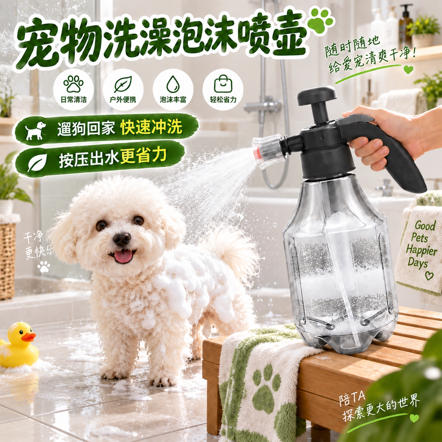 宠物洗澡手动加压起泡喷壶