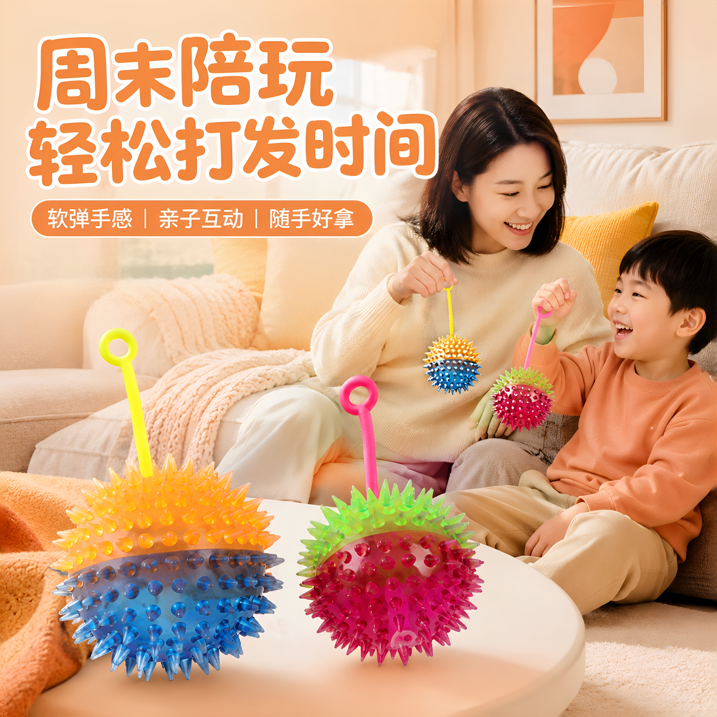 儿童发光带绳触觉按摩跳跳球