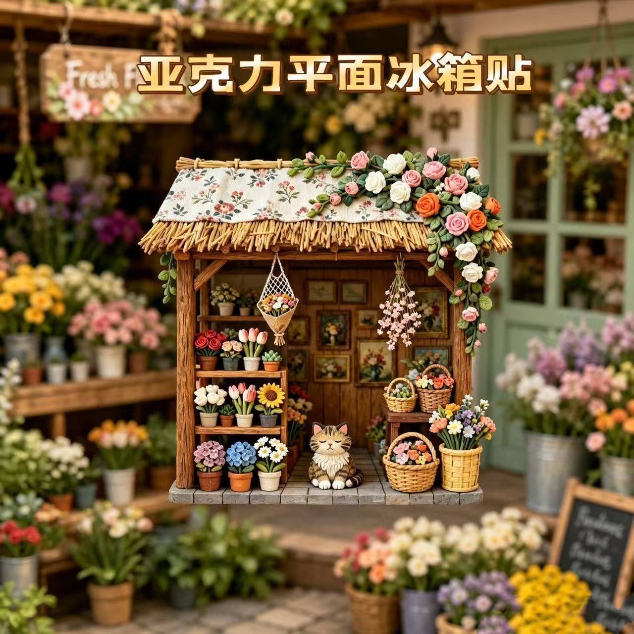 田园鲜花铺树脂浮雕磁吸冰箱贴微缩小花屋文创伴手礼小礼品纪念品