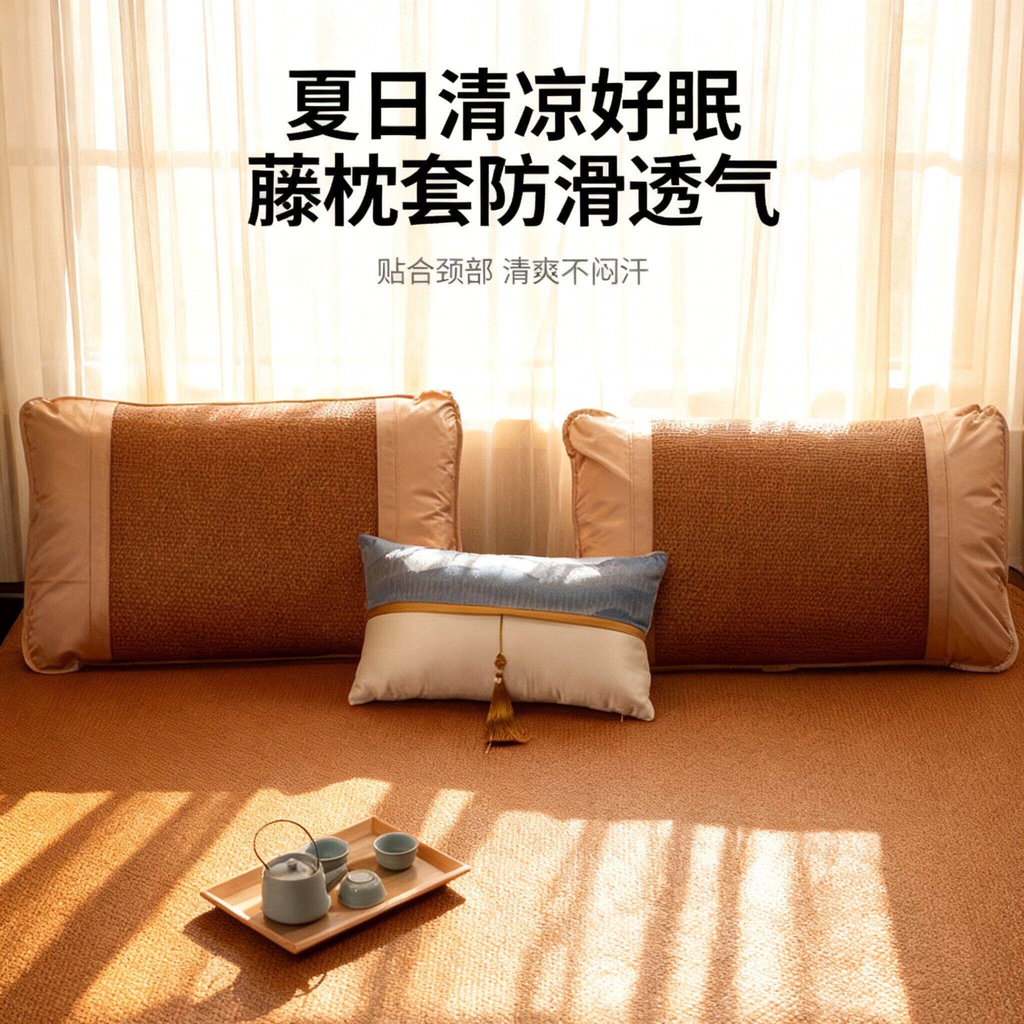夏季凉席竹席枕套一对装藤枕套舒适单人学生藤席枕耐磨套子