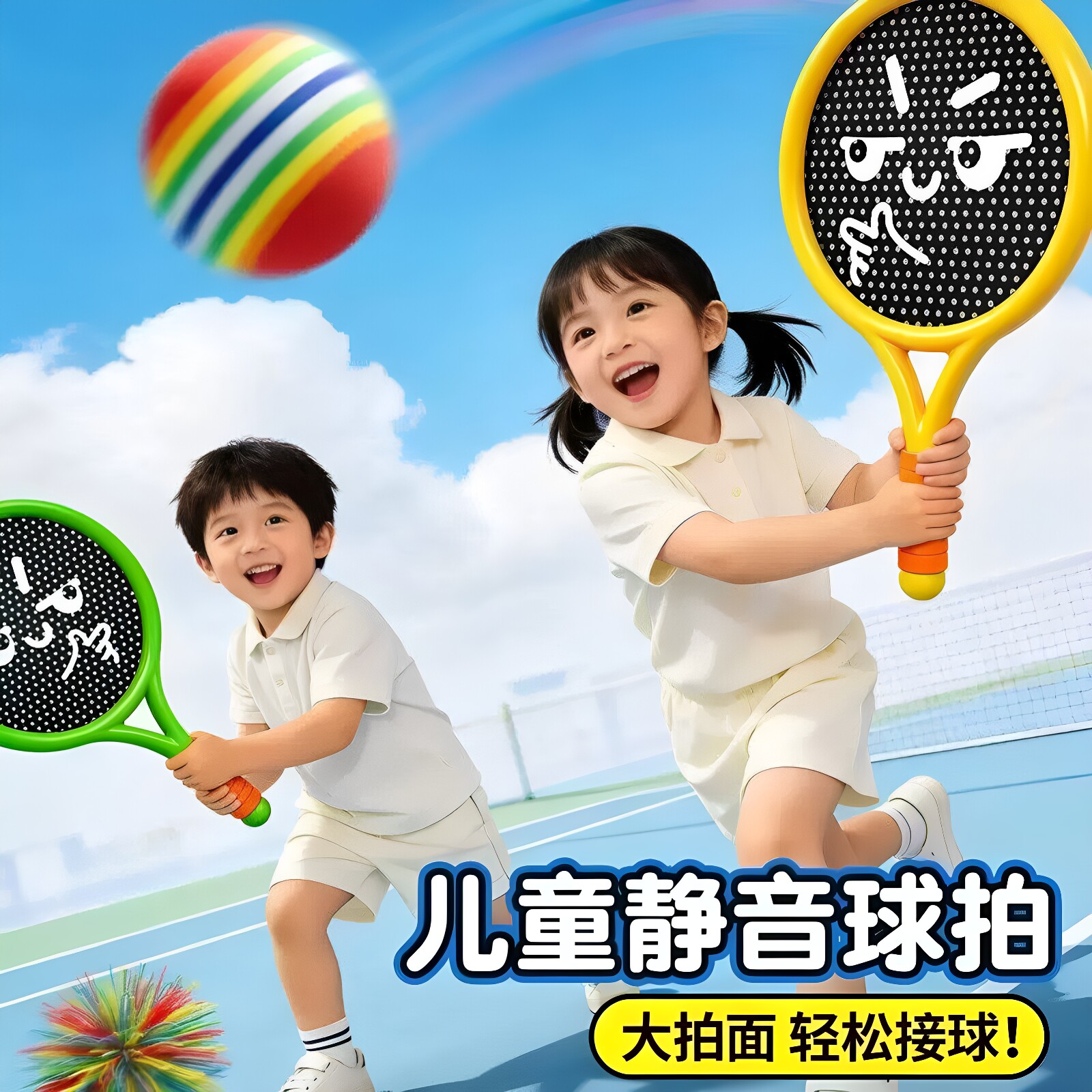 儿童玩具弹弹力球拍网球训练套装