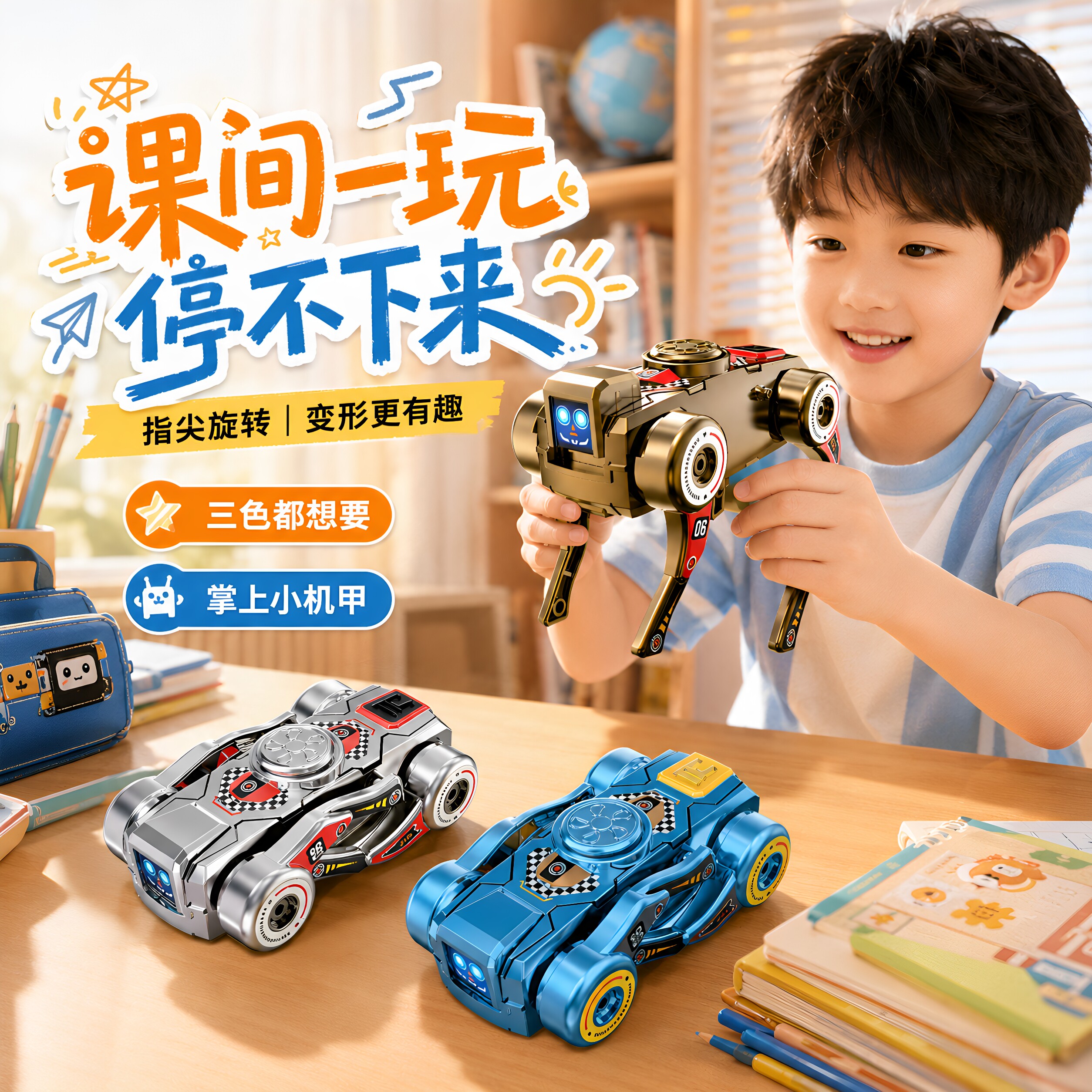 指尖发条变形机器人2合1玩具