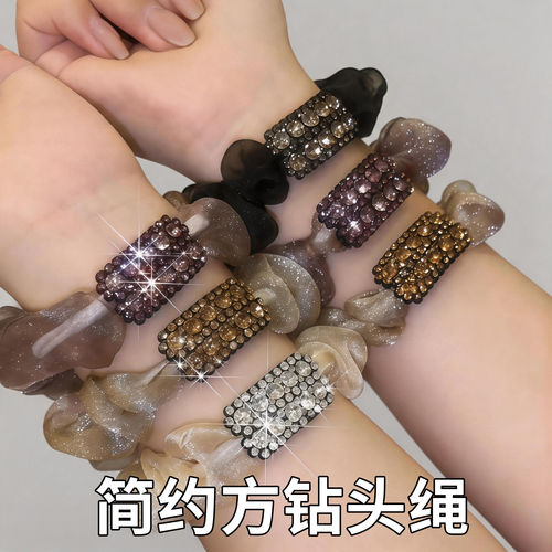 夏天扎头发精致网纱方水钻大肠发圈头绳女2026新款高级感发绳皮筋