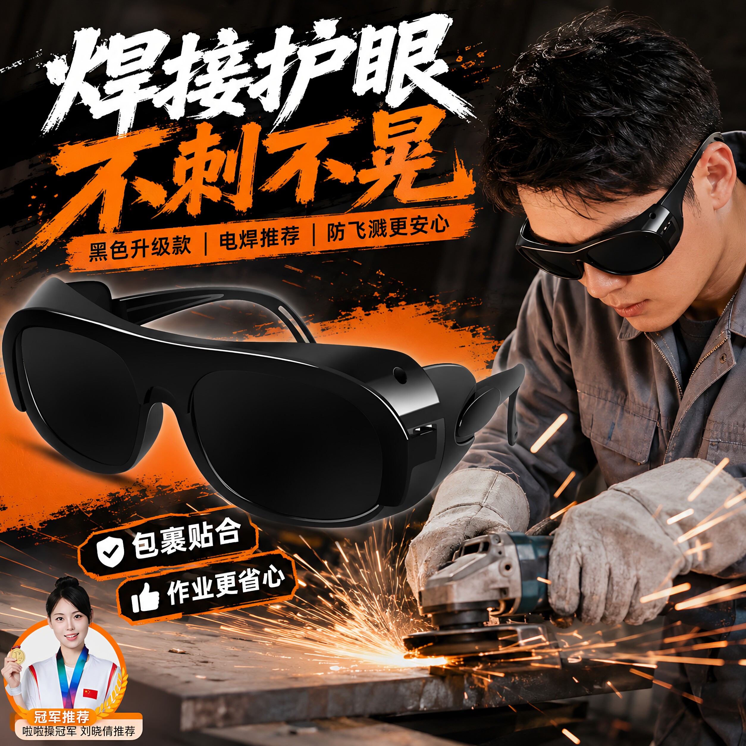 电焊眼镜焊工专用墨镜平光烧电焊防护面罩防辐射防强光抗炫光男款