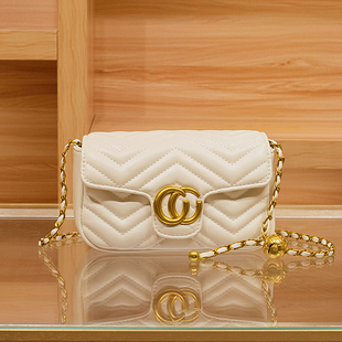 俏古奇酷奇真皮小金球链条包包女2025新款单肩斜挎包马蒙小方包