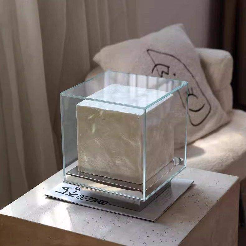 现代简约装饰台灯卧室不锈钢透明玻璃方形创意灯具装饰灯