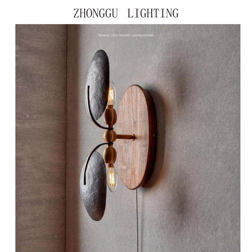 简约优雅温暖美式复古吊灯卧室床头带拉线开关背景墙灯中古壁灯