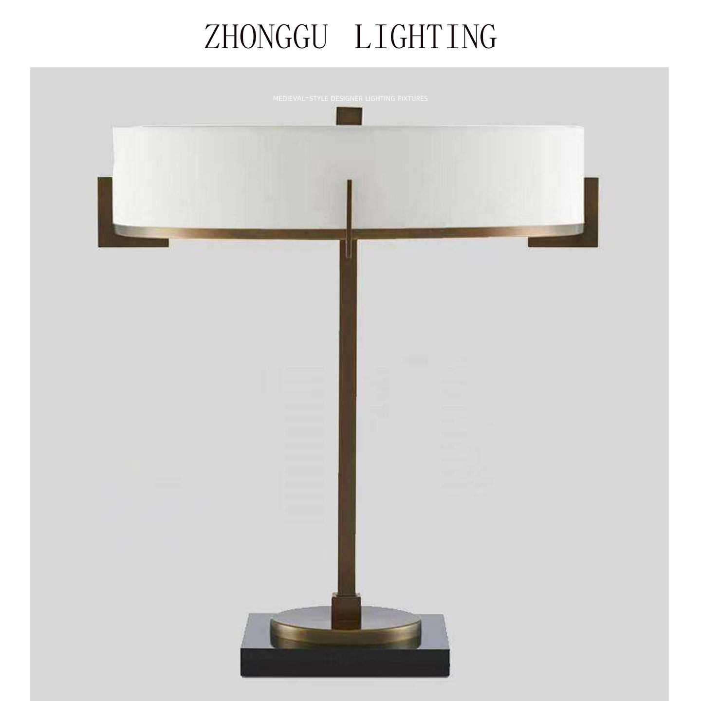 现代简约中古风金属古铜色线条圆形布艺灯罩客厅餐厅书房台灯定制