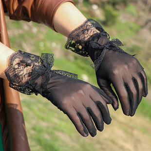 复古花边蕾丝手套女薄款黑网纱弹力透气性感优雅旗袍配饰春秋防晒