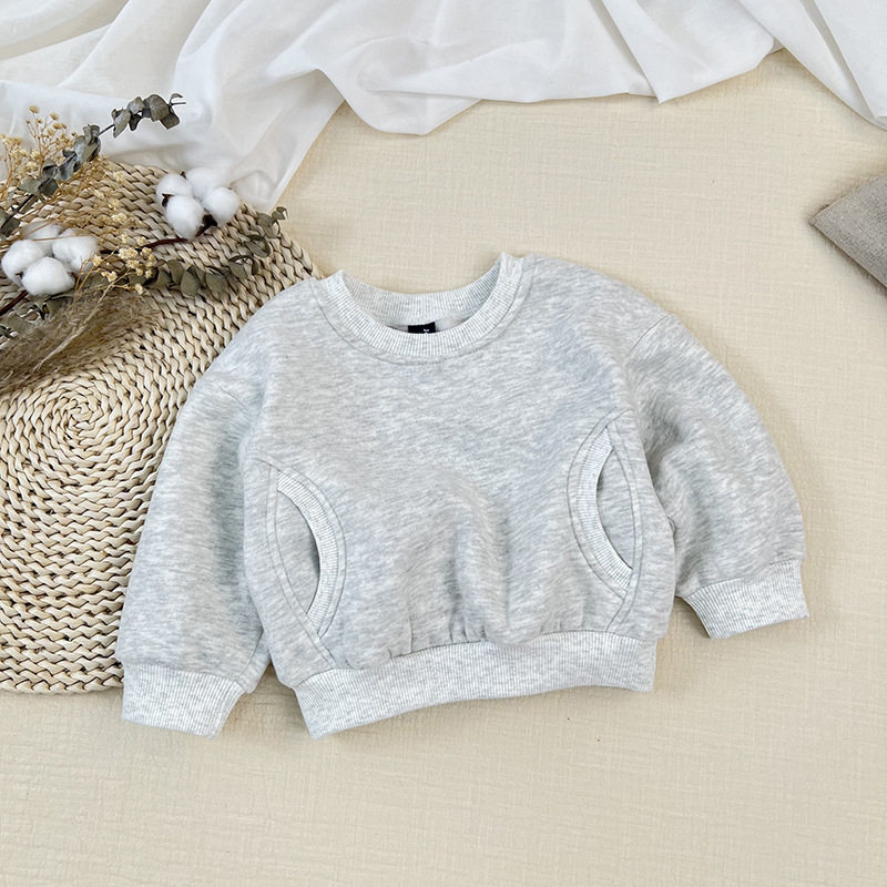 童装ins韩版冬装新款上衣简约时尚男童女童宽松休闲百搭抓绒卫衣T