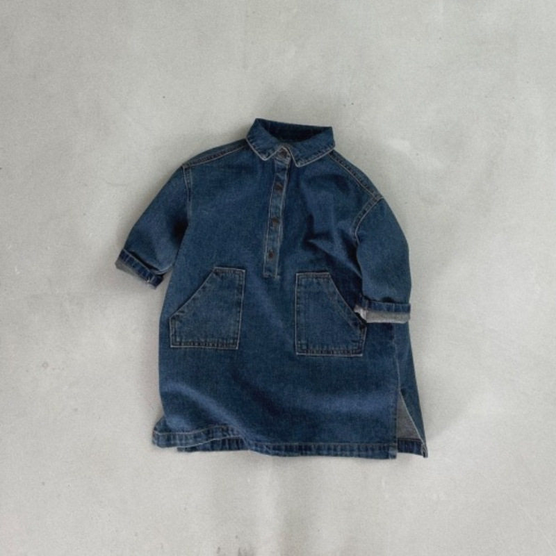 儿童ins韩版秋冬新款裙子女童宝宝宽松休闲时尚翻领A字牛仔连衣裙