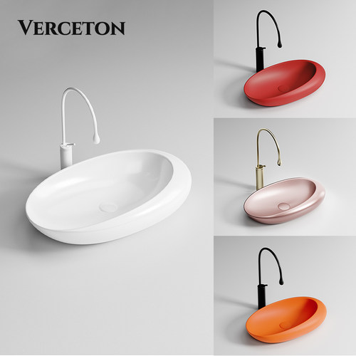 陶瓷一体蛋形异型彩色艺术台上盆