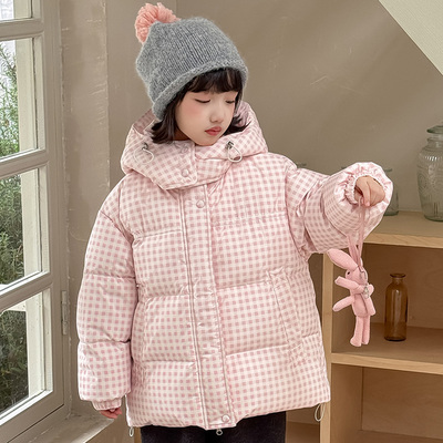 新款儿童格子羽绒服女中长款保暖