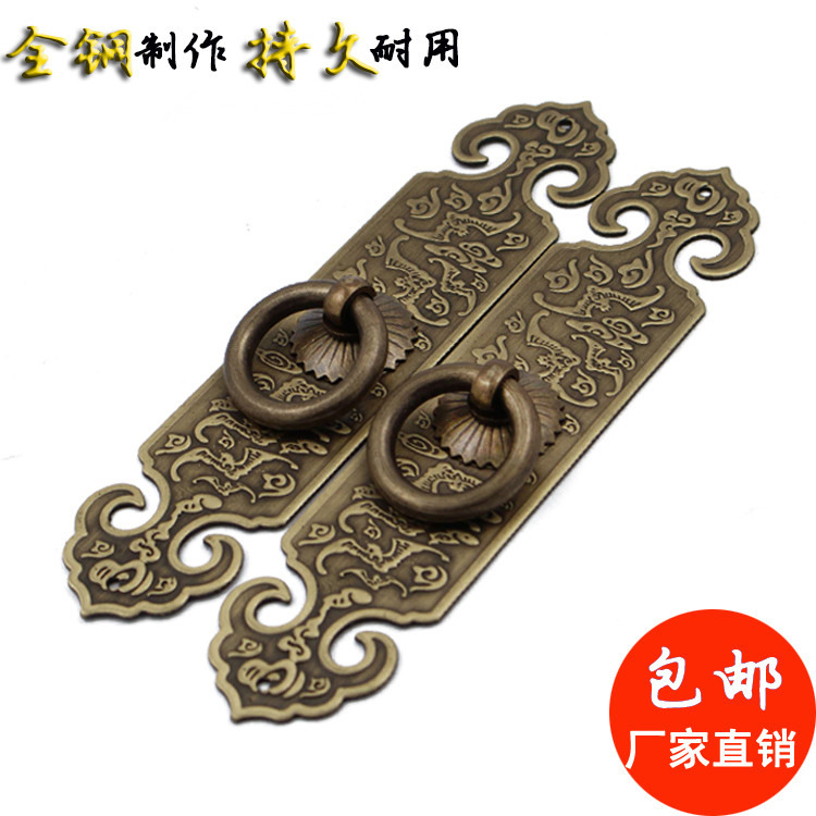 中式仿古纯铜柜门直条拉手如意雕花门条橱柜书柜衣柜拉环装饰把手