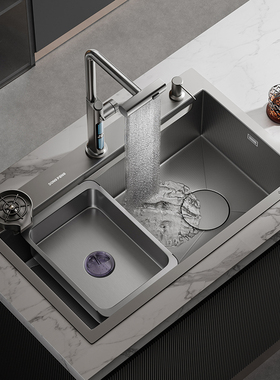 东鹏升级5MM小米粒厨房水槽SUS304不锈钢加厚纳米灰大单槽洗菜盆