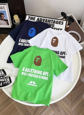新款潮流童装26年夏款猿人男女童韩版休闲字母印花短袖T恤