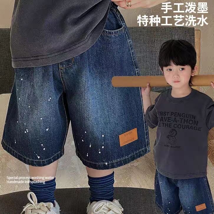男童2026夏季韩版泼墨牛仔短裤洋气儿童外穿休闲百搭轻薄贴标中裤