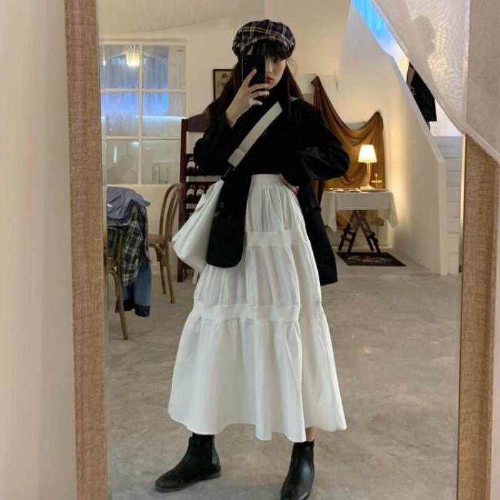 19简约纯色百搭高腰A字裙韩版少女中长款皱褶拼接过膝半身裙通勤在类目 女装/女士精品, 半身裙中 - 来自Buy2taobao.com提供专业的淘宝代购服务