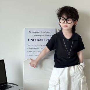 夏季儿童老钱风polo衫透气短袖镂空莱赛尔刺绣男女童洋气透气百搭