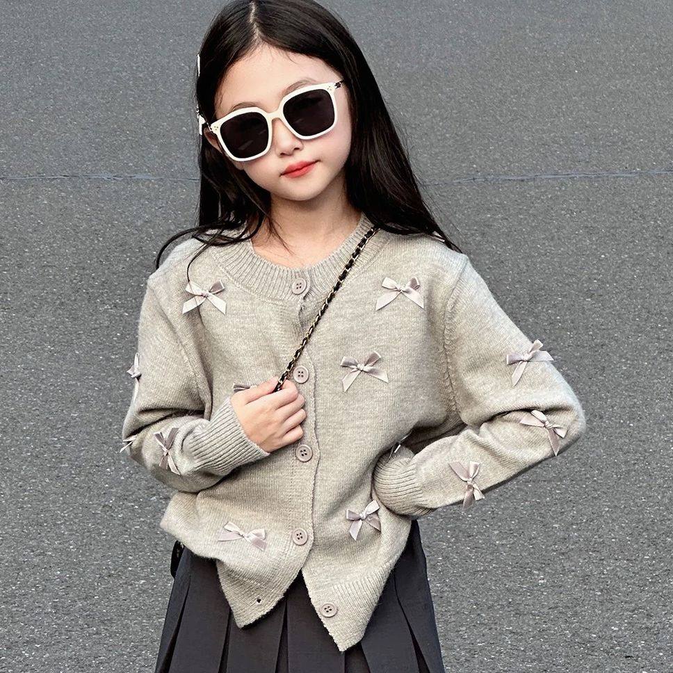 春季新款女童毛衣蝴蝶针织外套开衫秋装儿童时尚线衫韩版女孩洋气